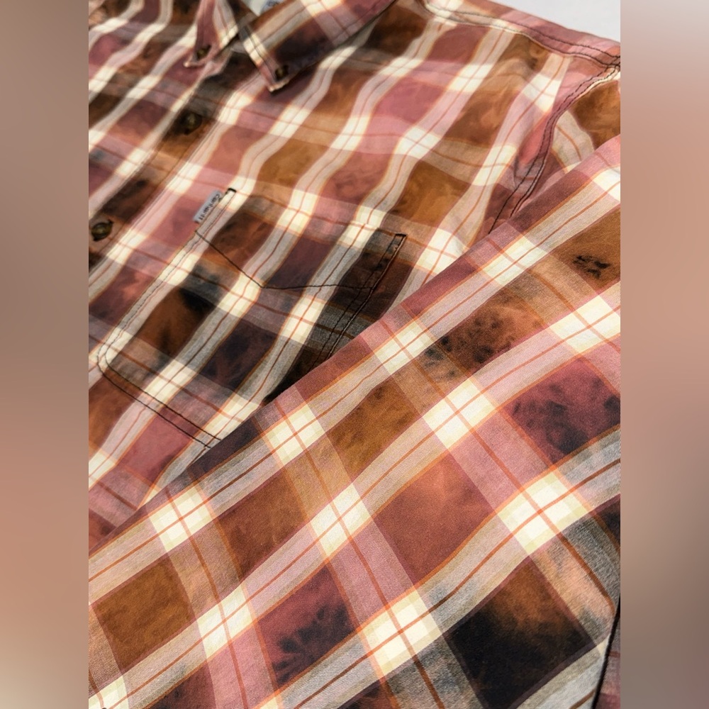 Carhartt Relaxed Fit 2XL Upcycled Reworked Bleach Dye Plaid Button Down Shirt - Picture 11 of 15